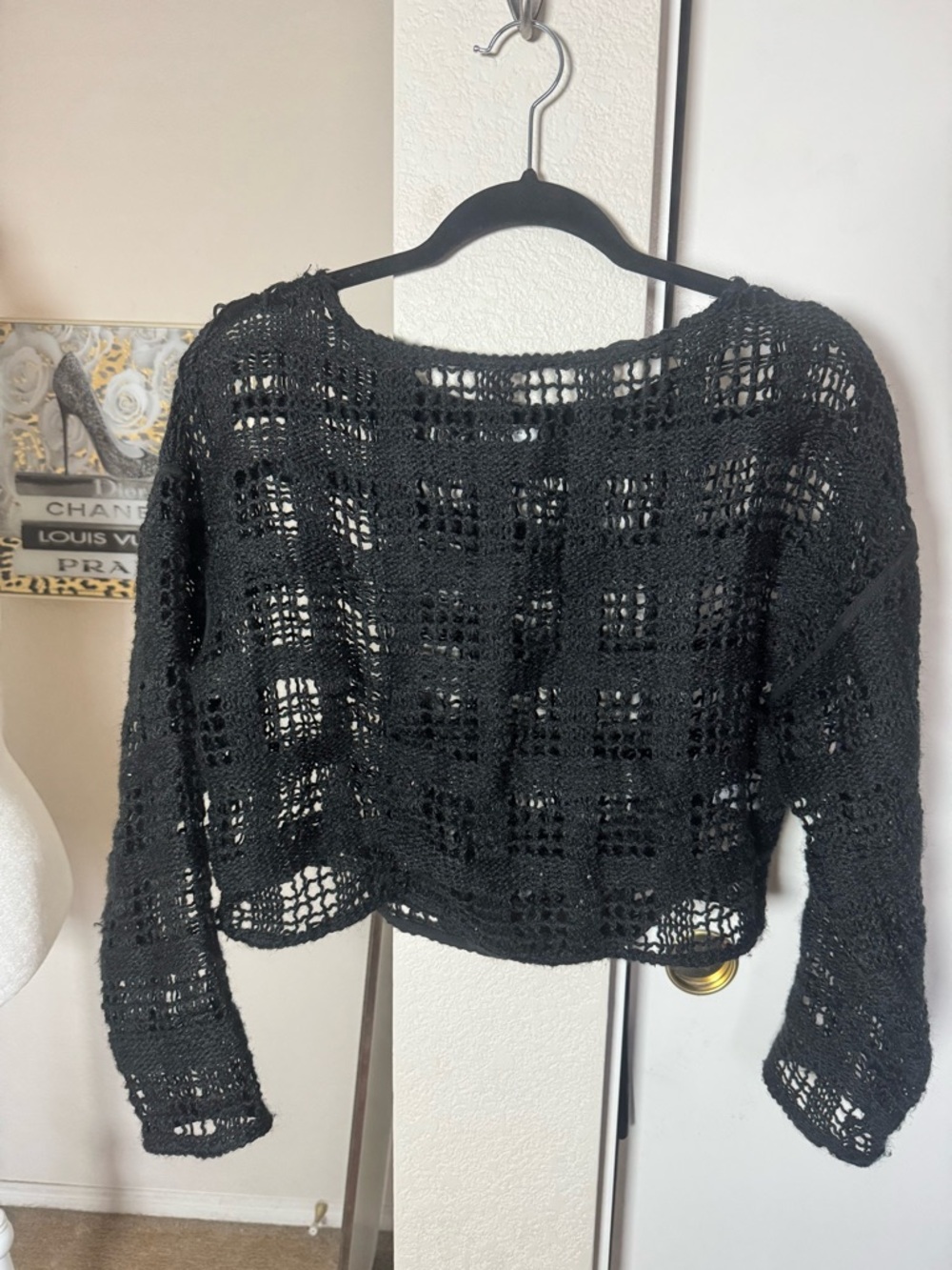 Le Lis Black Crochet Knit Top